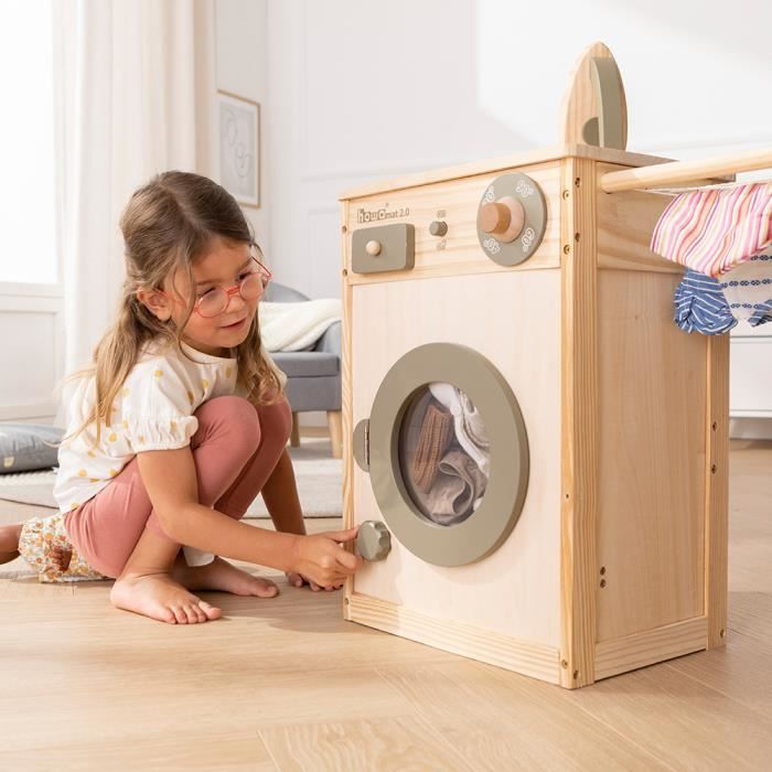 howa Jouet machine à laver en bois pour enfants, Laverie, Lave linge,  planche à repasser, panier à linge, fer à repasser 48142