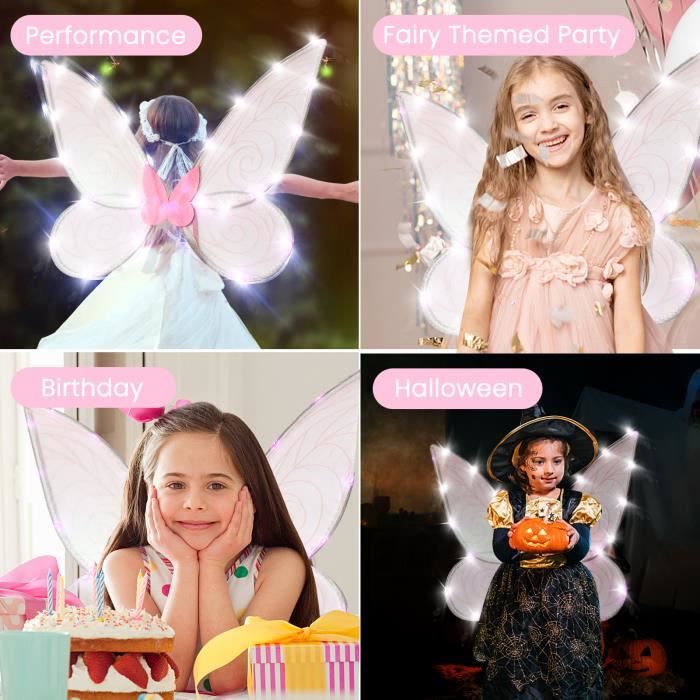 JGT Ailes De Fée, Ailes De Fée Vertes Pour Adultes, Femmes, Enfants, Ailes De Papillon Pour Fée, Ange, Princesse D'Halloween, Ailes De Costume Pour Anniversaire, Scène, Fête Sur Le Thème Des Fées