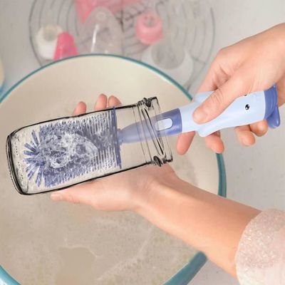 Lot 2 Brosse à Bouteille Silicone - Goupillon Biberon Long Manche 29cm Rose Et Vert