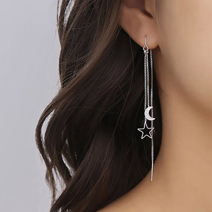 Boucles D'oreilles Pendantes Argentées à Pampilles Et Pierres Multicolores - Clous, Occasion En Bon état