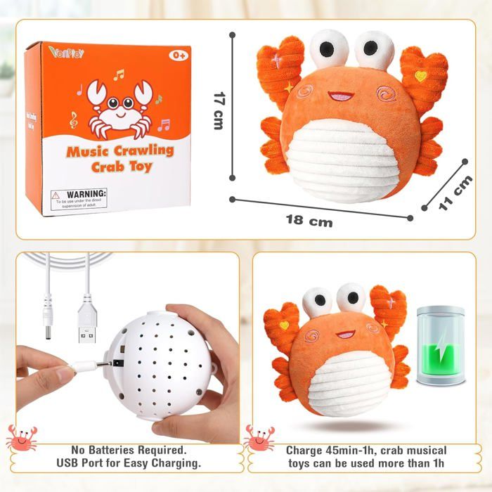 PREMAMAN Peluche Interactive Crabe Dansant Rouge Bleu - Doudous Et Peluches Premaman Peluche Interactive Crabe Dansant Rouge Taupe C32 P239447