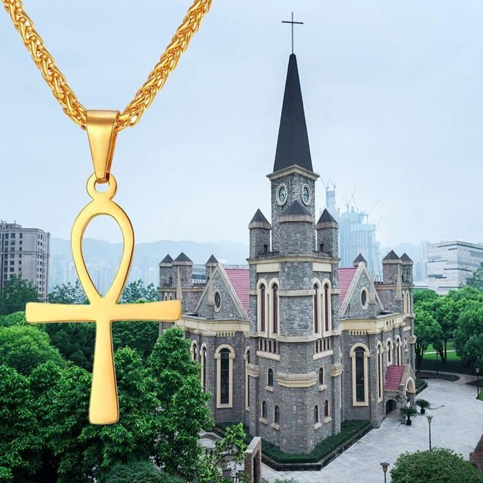 Collier Ankh égyptien En Argent Massif Avec Péridot - Pendentif 55x20mm, Chaîne 46cm, Neuf