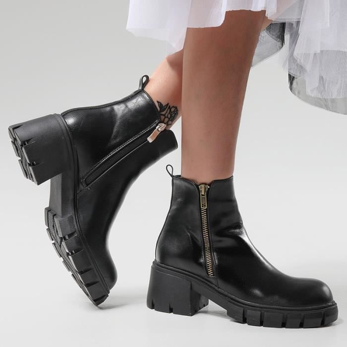 Boots Femme Talon pais Semelle paisse Courtes Serpent Veine