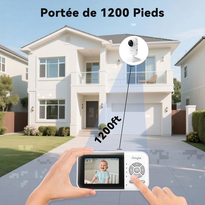 Babyphone Vidéo WiFi Simyke 2.8" 1080p - Portée 1500 Pieds, Vision Nocturne, Détection Pleurs, Batterie 2500mAh
