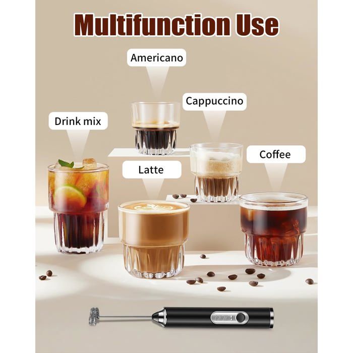 Mousseur à Lait électrique Portable Avec 2 Têtes - Fonctionne Sur Piles AA, Pour Latte, Cappuccino, Blancs En Neige (blanc)