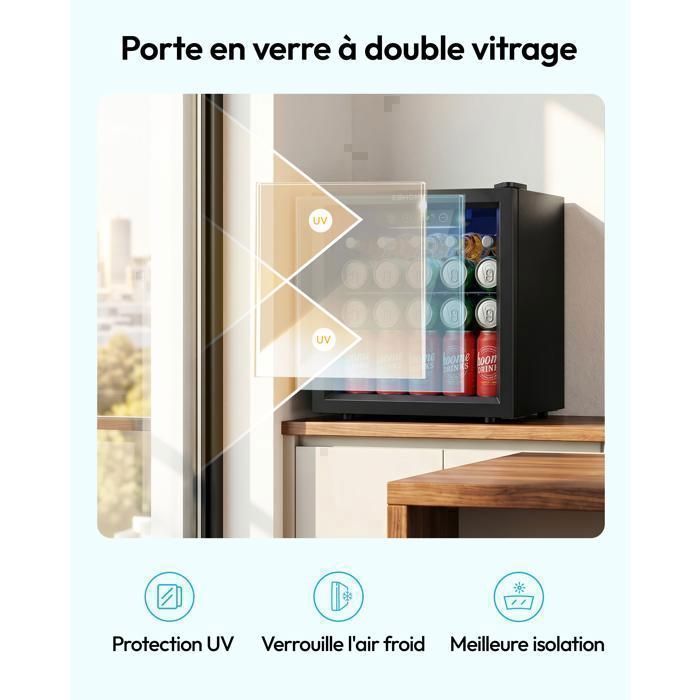 Mini Réfrigérateur PRIMO PR194BC 46L - Porte Vitrée, éclairage LED, Classe C | Pour Bureau, Chambre, Salon - 7