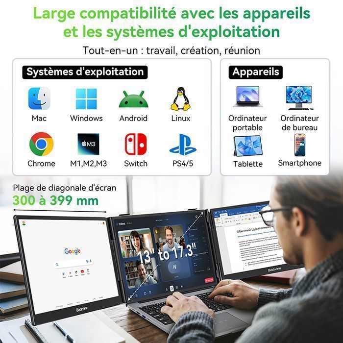 BLACKVIEW DCM5 Moniteur Portable 14 Pouces FHD IPS Triple écran ...