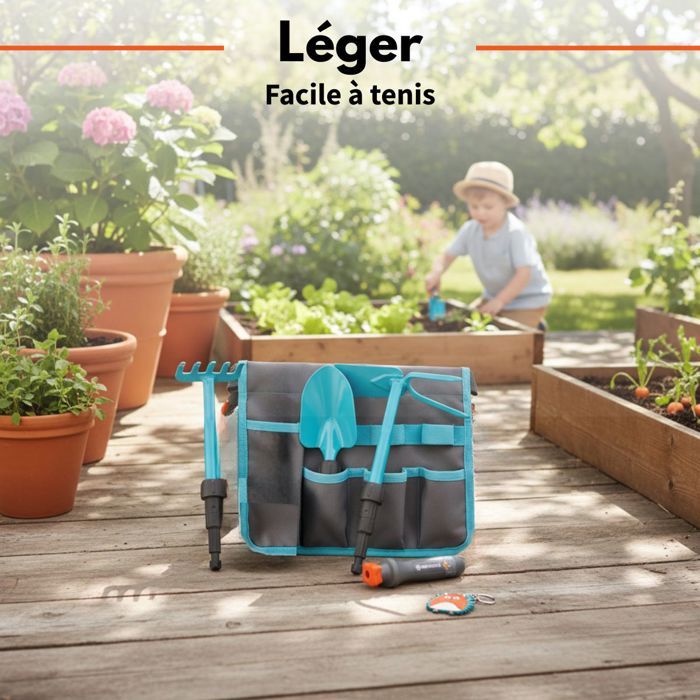Stanew Kit Jardinage Enfant – Sac, Tablier, Gants, Pelle, Râteau, Seau, 8 Logos – Cadeau éducatif Pour Petits Jardiniers Passionnés !