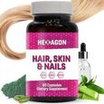 Vitamines pour les cheveux, la peau et les ongles - Supplément végétalien de biotine pour femmes et hommes - par Hexagon - 60-0
