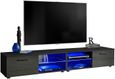 2x Meuble TV T32-100 - LED bleues - Carbone Mat & Noir - Façades en Bois Mat - L200cm x H34.5cm x P45cm-0