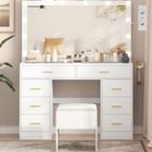 BRAND Coiffeuse avec Miroir et Tabouret de Rangement - NHHF - 113X40X140 CM - 3 Couleurs Réglable - 12 Ampoules - avec 8 Tiroirs et Prise