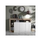 TOUSMESMEUBLES Buffet 3 portes Blanc laqué brillant/Bois fumé - ISCHIA - L 146 x l 42 x H 93