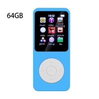 Bleu avec 64g - Lecteur MP3 à affichage numérique, 1.8 pouces, multimédia sans perte, lecteur de musique MP4,