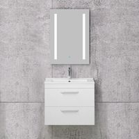 Ensemble de meubles de salle de bain: Vasque+meuble sous-vasque à suspendre 2tiroirs+Miroir LED avec antibuée 60cm