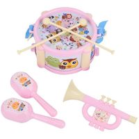 6 PCS Toddler Instruments de Musique Ensemble, Intéressant Tambour Sable Marteau Trompette Jouets Musicaux Enfants(Rose)
