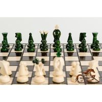 Grand ROYAUME 35cm / 13.8in Jeu d'échecs en bois fabriqué à la main avec brouillons / dames / brouillons (vert)