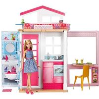 Barbie Mobilier coffret maison 2 étages et 4 pièces avec accessoires et une poupée inclus, jouet pour enfant, DVV48 DVV48