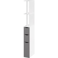 Meuble étagère pour Toilette WC - 3 Portes grises – Cadre Blanc - Gain de Place WC – Rangement astucieux pour Toilettes