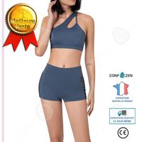 CONFO® Costume de yoga - Femme - Bleu - Gilet Camisole - Shorts de course - Respirant