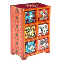 Porte-épices indien multicolore en bois et céramique avec 6 tiroirs 15x21,5 cm 28373SG