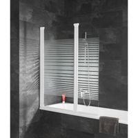 Pare baignoire pivotant, 114 x 140 cm, 2 volets, Écran Komfort Express-Plus Schulte, profilé blanc, décor rayures horizontales