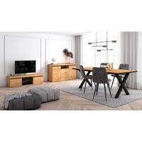 Ensemble de meubles de salon, Table 200 Front Noir pieds X 10 convives, Meuble TV 140, Buffet 140, Chêne et Noir, RF1305