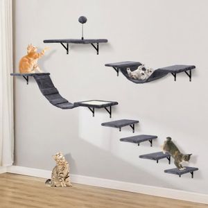 ARBRE À CHAT Gris fumé Kit mural d'escalade pour chat avec hamac, grotte murale, pont pour chat, planche à gratter et arbre à chat – 7