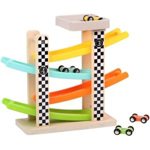 CIRCUIT Jouet en bois pour enfant en forme de circuit de course - Pour garçon de 1 à 2 ans - Circuit en bois - Avec 4 mini voitures A318