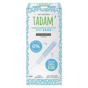 TAMPON HYGIÉNIQUE Tadam' Hygiène Féminine Tampon Dermo-Sensitif avec Applicateur Super Bio 14 unités