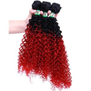 PERRUQUE - POSTICHE T1B - Rouge16inch 3pieces  -Tissage synthétique afro bouclé crépu noir à violet, extensions de cheveux ombrés en lot