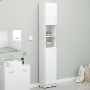 Buffet De Salle De Bain En Bois Blanc Armoir De Salle De Bain Meuble De Rangement Avec 4 Tiroirs Porte D Armoire Cdiscount Maison