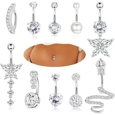 Banane de nombril acier gold Papillon de Cristal - NNAJ006