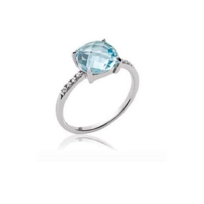 Bague Solitaire Pierre Bleu Topaze BIJOUXIA Argent Massif 925 - Main Image