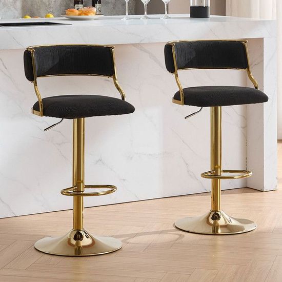 2 Tabourets De Bar Réglables En Hauteur - Velours Vert, Dossier Et Repose-pieds - Style Moderne - Pivotants 360°