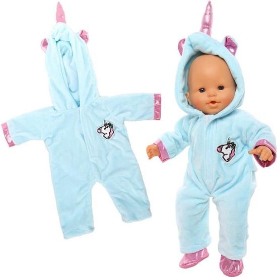 Vêtement Poupée Barboteuse Licorne - Taille 35-45 Cm - Coton Doux à Boutons Pression