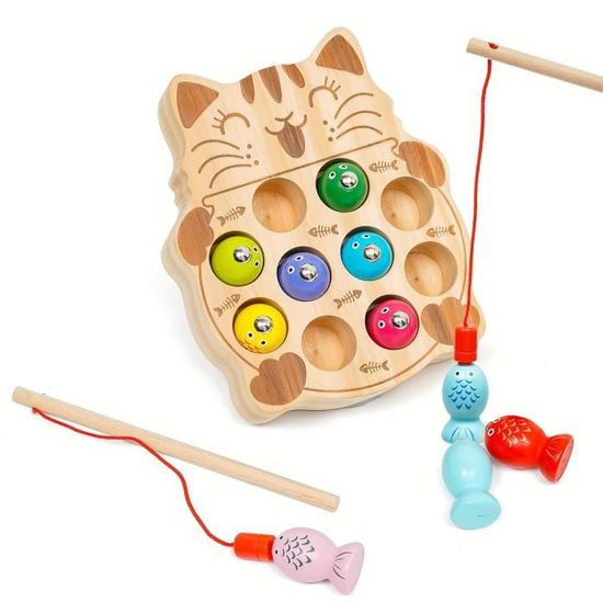 Jeu De Pêche Magnétique WolinTek Bois - Montessori Enfant 2-5 Ans
