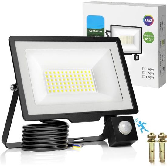 Projecteur LED Extérieur 50W Avec Détecteur De Mouvement - Spot LED IP67 5000LM Blanc Froid Pour Jardin Et Sécurité