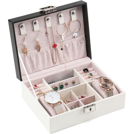Organisateur De Bijoux 2 Niveaux Blanc Et Doré - Support à Bracelets, Colliers, Bagues - Velours Beige, Design En T - Pour Maison Ou Vitrine - 10