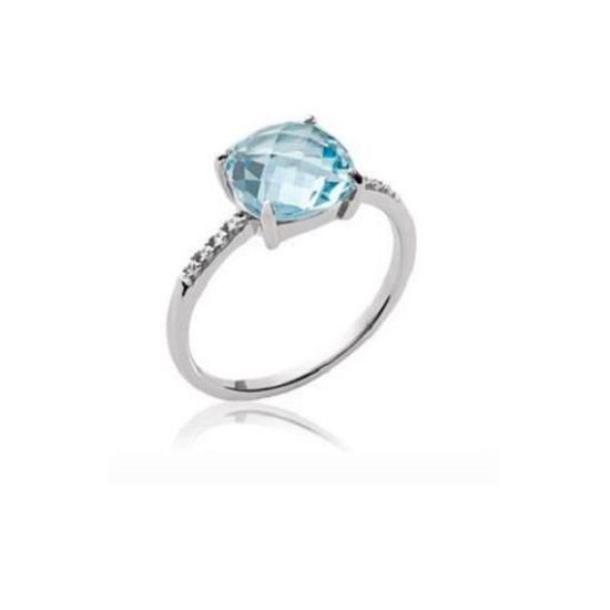 Bague Cristal Solitaire Pierre Bleu Topaze Argent Massif 925 1000