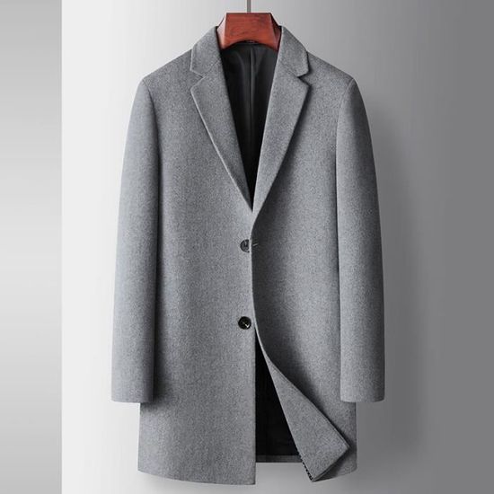 Manteau Homme Mi-long En Laine Et Polyester - Trench Coat Classique Chaud Pour Hiver - Style Business Slim Fit Avec Col Détachable - Parfait Contre Le Vent