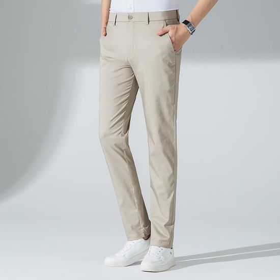 IQYU Pantalon De Costume Homme Stretch - Coupe Ajustée - Uni - Business Décontracté