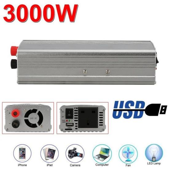 Onduleur 24V à 220V 200W Pour Camion - Sinusoïdale Modifiée, 4 Ports USB, Double Prise, Affichage LED - 3