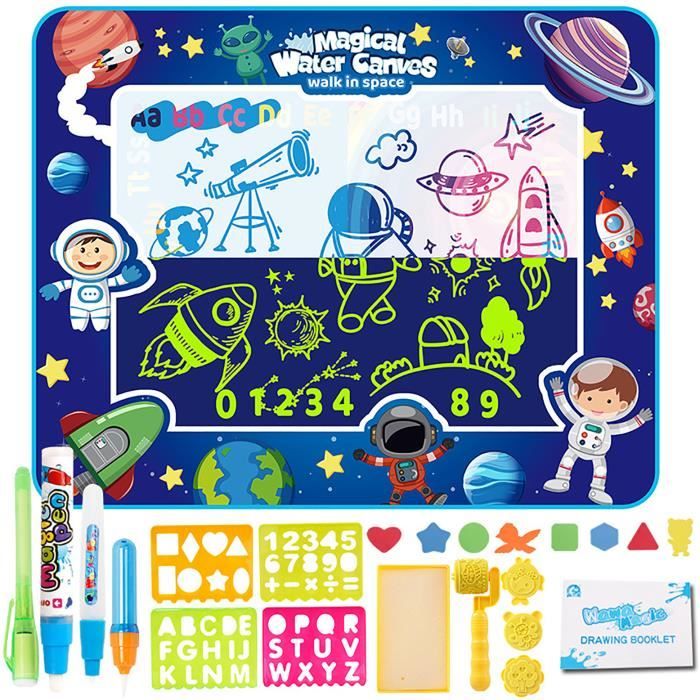 Tapis Doodle Mat Enfant, 100*75 cm Coloré Tapis de Dessin Eau ,avec Outil de Tampon Rouleau,Jouets éducatifs pour Enfants