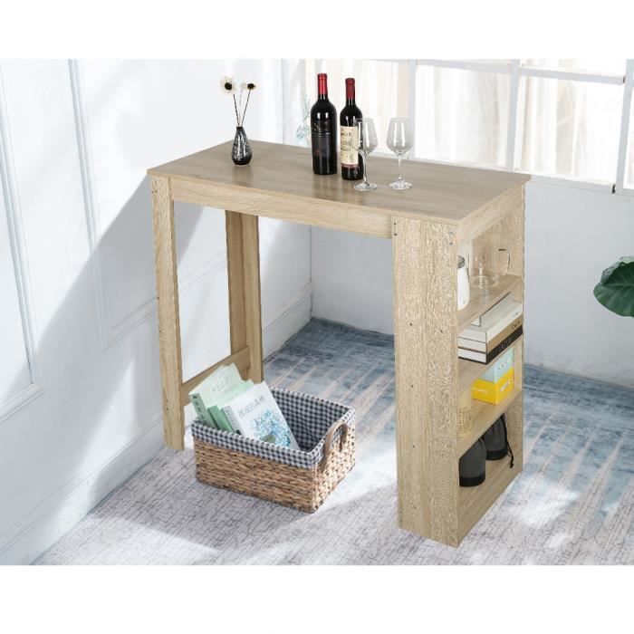 HEk Table Bar Avec Rangements Panneaux de Particules Melamines 115*50*103CM - Chêne