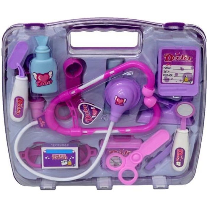 14Pcs Faire semblant jouer Kit médical infirmière jouet avec stéthoscope pour les tout-petits garçons et filles (violet)