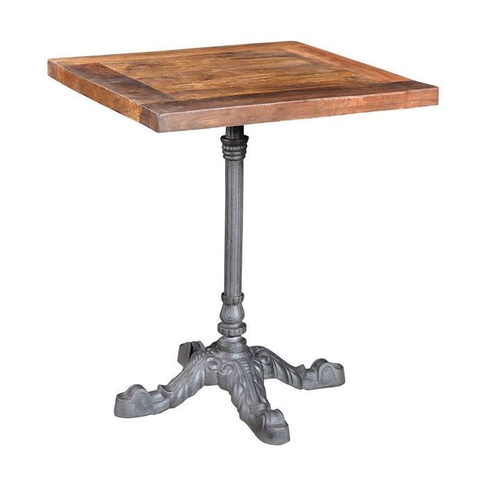 Table bistrot carrée en manguier avec pied en fer forgé