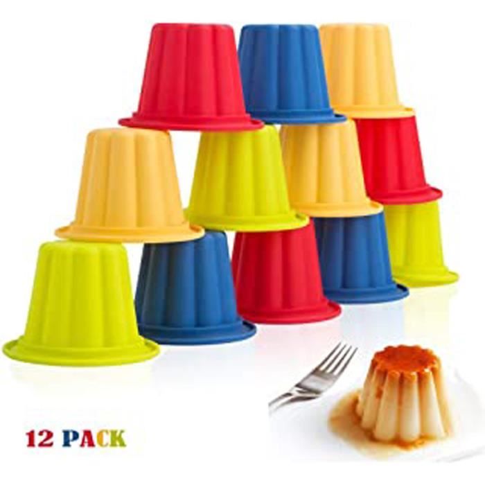 Moules à Gelée Lot de 12 Moules à Flan en Silicone étuis à Muffins Moulle Patisserie pour Gâteaux à la Crème Glacée (Multicolore)