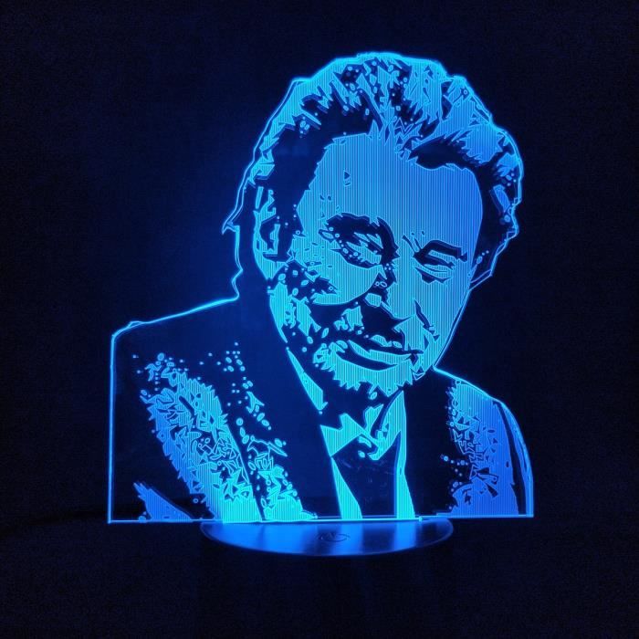 Veilleuse LED 3D Johnny Hallyday 7 couleurs Lampe de chevet tactile pour enfants base blanche