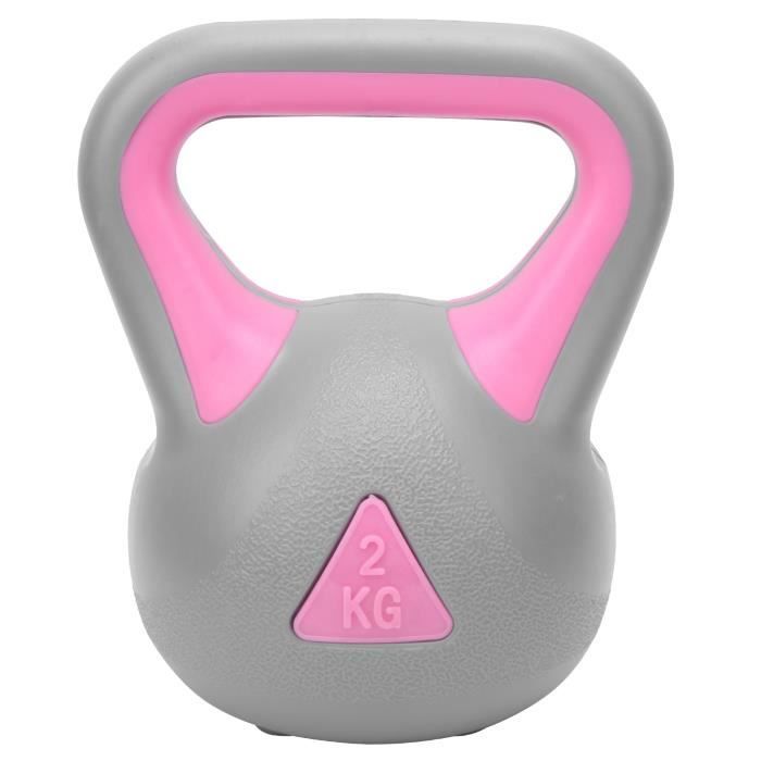 AYNEFY Kettlebell bicolore 2KG double couleur Fitness Kettlebell Bras de musculation Haltère de bouilloire à prise large(Gris rose