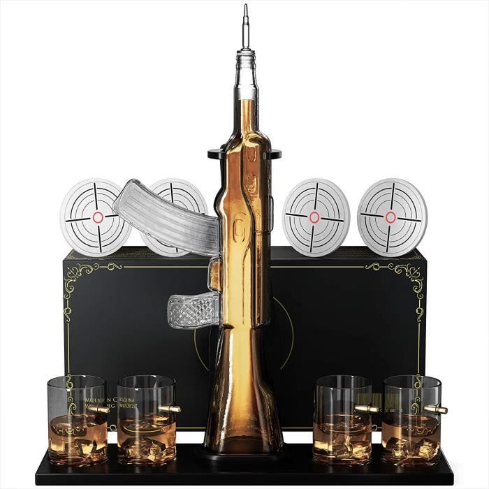 Carafe Whisky Pistolet - 4 Verre a Whisky - Coffret Whisky Cadeau Homme - Carafe a Decanter - ak47 719
